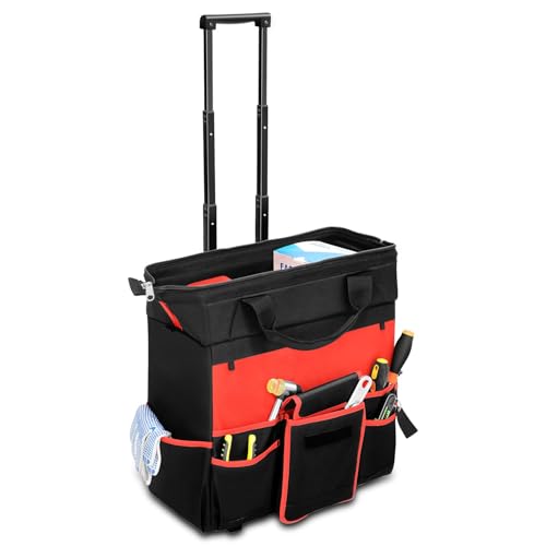Auto Dynasty 17 Tool Bag Rolling Cart Canvas Organizer Oxford Fabric Material with Wheels and Telescoping Handle 300lb Load Capacity for Tool Storage and Transportation