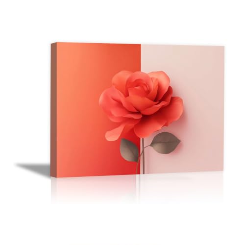 Tableau moderne toile rose rouge bicolore séparé pour une déco murale originale