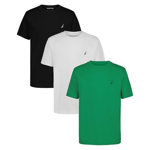 Catálogo de Ropa de Náutica para - los preferidos. 39 Nautica - Playera de Manga Corta para niño, Cuello Redondo, Suave, cómoda, Ajuste Relajado, Jelly Bean/Blanco/Negro, 14-16