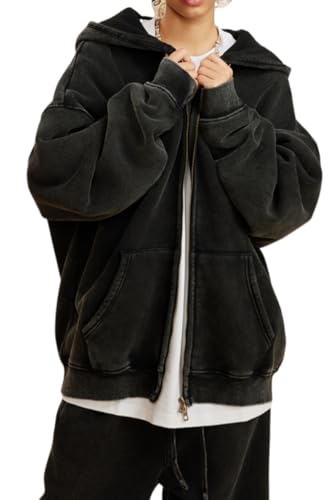 Mens Womens 2 Pcs Zip Up Oversized Hoodie Vintage Acid Wash Heavyweight Fleece Cotton Zipper Hoodies3