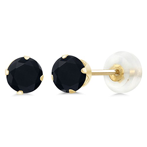 Gem Stone King 10K Yellow Gold Gemstone Birthstone Stud Earrings | Round 5MM | Gold Earrings For Women Men