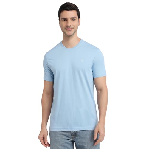 Image of Raymond Men Regular Fit Solid Pattern Pure Cotton Crew Neck Half Sleeve Casual T-Shirt