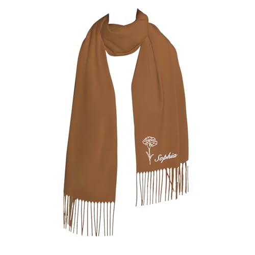 Pekdi Personalized Scarf for Women Tassel Scarf Shawl Custom Embroidered Name Birth Month Flower Winter Scarf for Mothers Day