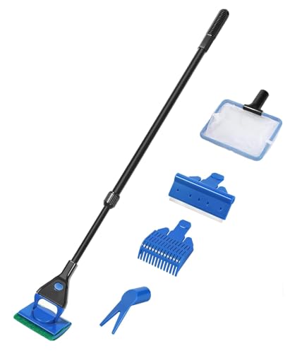 Kit de Limpeza de Aquário 5 em 1 mais Sifão para Aquários de Água Doce e Salgada - Escovas, Rede e S