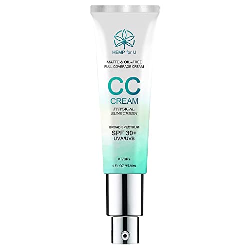 Natural CC Cream for Make Up, Color Corrector Cream with SPF 30+ Physical Sunscreen, Matte Oil-Free Full Coverage Foundation with Hyaluronic Acid and Vitamin C (Beige)