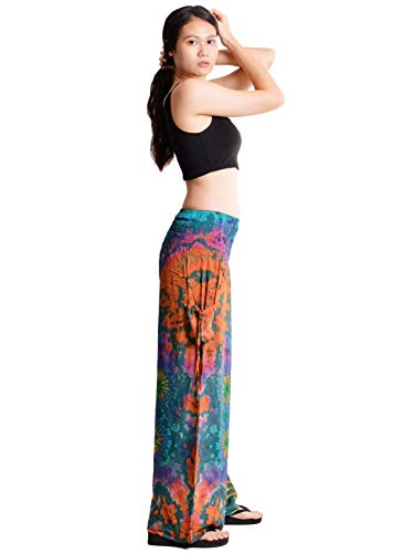 Calça feminina Orient Trail tingida a frio com perna larga Palazzo Yoga Tie Dye, Miami Teal, Medium