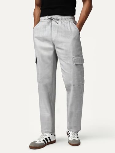 Image of Urbano Fashion Men's Straight Fit Linen Cargo Pants with 6 Pockets