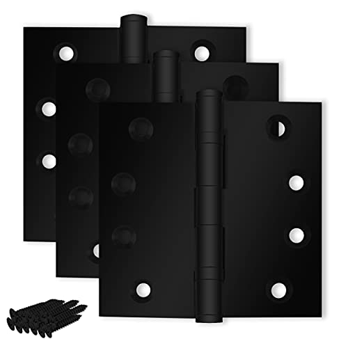 Finsbury Hardware Black Heavy Duty Door Hinge Matte Black Ball Bearing 4X4 Inch Heavy Duty - Set Of 3 Solid Brass Matte Black Door Hinges (Flat Black) #TOP17