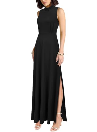 Image of WOOSEA Women Sleeveless High Neck Split Evening Cocktail A-Line Long Dress Black