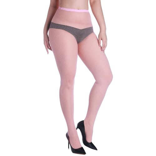 Image of Women High Waisted Fishnet Tights Footed Stockings Plus Size Stretchy Pantyhose