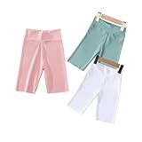 EmaoFun Mädchen Leggings Kurze Hose Radlerhose Sommer 3er-Pack(130 White+red+pink)