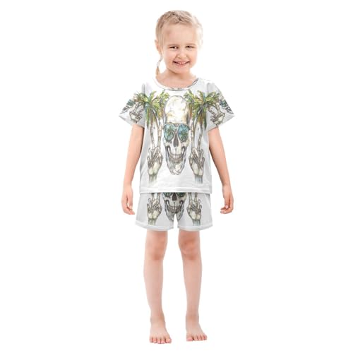 senya Short Sleeve Pajamas Sets Summer Cotton Sleepwear Skull Wearing Sunglasses3