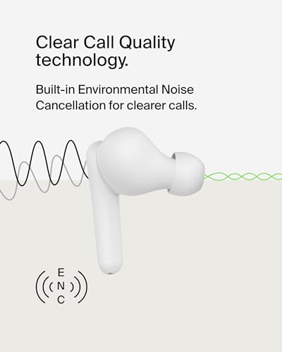 Image of Belkin Soundform Rhythm True Wireless Earbuds with Built-in Mic, 2-Device Connection, 28H Battery Life, IPX5 Water Resistance - Bluetooth Earphones for iPhone, Ipad, Galaxy, Pixel, & More - White