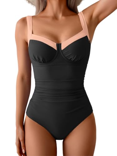 Image of B2prity Women's One Piece Swimsuits Tummy Control Bathing Suits Push Up Swim Suit Color Block Swimwear