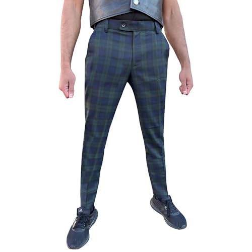 Pantalon écossais noir homme élégant coupe droite confortable taille 40