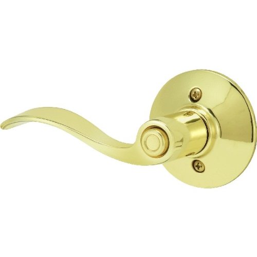 Image of SCHLAGE Accent Bed /Bath Privacy Door Handle with Lock, Bright Brass | Interior bedroom or bathroom door lever with push button lock, Reversible, Easy install, Certified durability, Universal fit