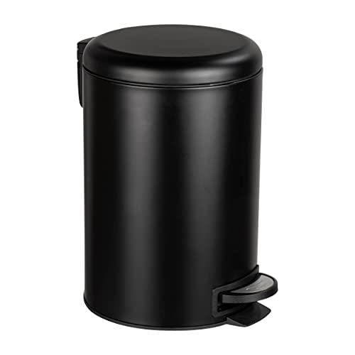 WENKO Küchen Abfalleimer Mod. Leman, 12 Liter, Mülleimer mit Absenkautomatik, Tretfunktion, herausnehmbarem Einsatz, aus lackiertem Stahl, 25 x 38 x 32 cm, Schwarz matt