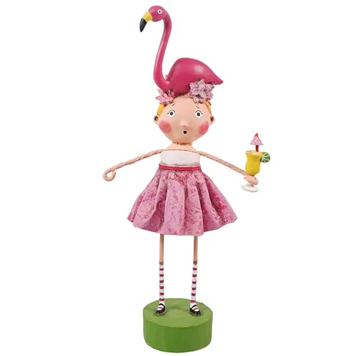 ESC by Artist Lori Mitchell Summer 4th of July Fia Flamingo in Pink Glittery Dress Figurine 8.25 Inches Tall Multicolor