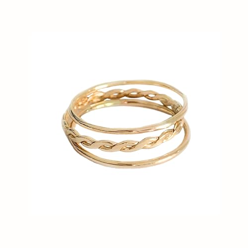 Toe Rings | Three Stackable Rings | Two Skinny Bands and One Braid in Sterling or Gold Filled | Fitted Toe Rings or Finger Ring Stack | Perfect as Knuckle or Midi Finger Ring | Unisex2