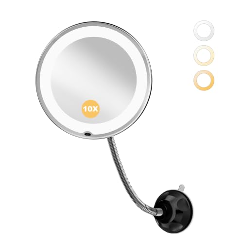 10x Makeup Mirror with Lights, Flexible Magnifying Mirror 3 Light Modes - image 1