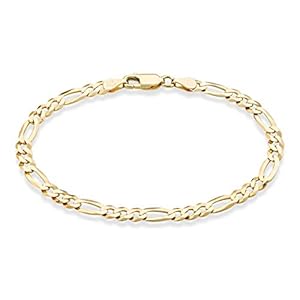 Miabella Solid 18K Gold Over Sterling Silver Italian 5mm Diamond-Cut Figaro Chain Bracelet for Women Men, 925 Made in Italy (Length 7 Inches (Small))