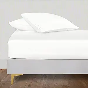 LINENWALAS 100% Vegan Bamboo Silk Fitted Bedsheet with Secure Elastic Deep Pocket with Pillowcase Natural Soft and Best for Hair and Delicate Skin -Queen (60 x 78 Inches)-White