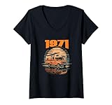 Photo Gallery donna retro 1971 camper ocean surf tramonto compleanno maglietta con collo a v Photo Gallery donna retro 1971 camper ocean surf tramonto compleanno maglietta con collo a v