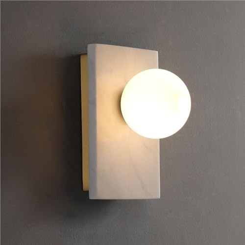 Lámpara pared con decoración artística posmoderna, moderna lámpara pared latón con pantalla vidrio blanco lechoso, apliques pared creativos vidrio con forma globo, aplique pared(White)