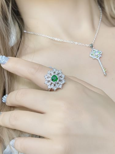 Wedding Rings for Women Vintage Emerald Cut Ring Silver Engagement Birthstone Rings Open Adjustable Ring Carnival Prom Jewelry for Gift2