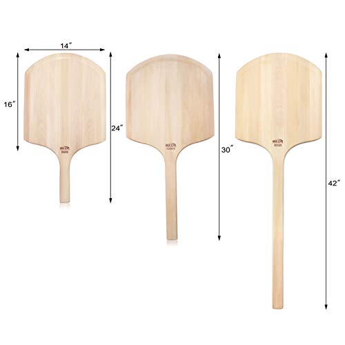 Image of New Star Foodservice 1029970 Restaurant-Grade Wooden Pizza Peel, 16 inch L x 14 inch W Plate, with 12 inch L Wooden Handle, 30 inch Overall Length