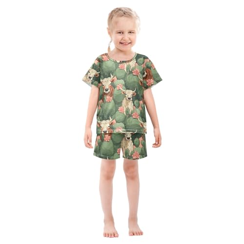 ALAZA Cow Cactuses Pajama Set Short Sleeve Sleepwear Soft Lounge Nightwear3