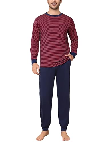 Aseniza Pijama de Algodón para Hombre - Manga Larga, Top y Pantalones, 2 Piezas - Ropa de Dormir para Invierno
