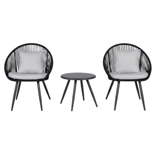 Image of LOCCUS 3-Piece Outdoor Patio Bistro Set - All-Weather Wicker Rattan Chairs with Cushions & Glass Side Table for Backyard, Balcony & Deck (Black & White)