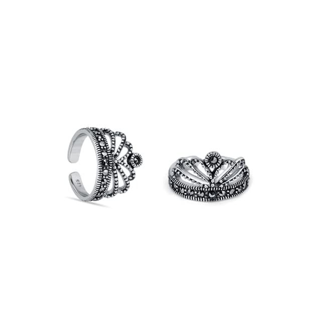 Pure 925 Sterling Silver Toe Ring | Malika Sterling Silver Toe Rings | Oxidised Finish, Marcasite | Adjustable Toe Ring For Women (5.6 gram)-image-20