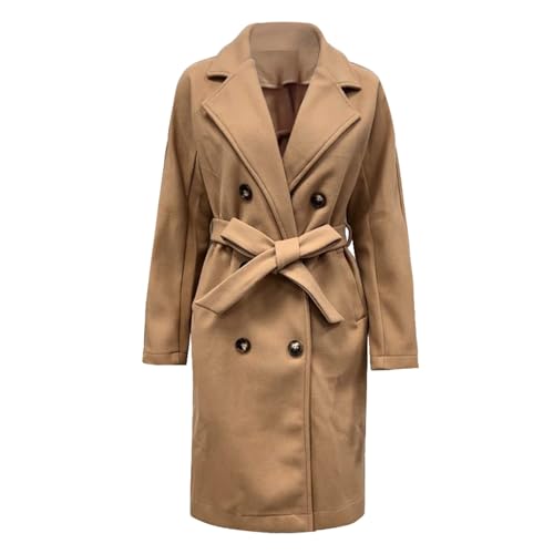 Chaqueta Mujer Primavera Gabardina para mujer, abrigo de otoño e invierno, abrigo largo, chaqueta cálida, cortavientos, abrigo clásico de invierno cruzado, gabardina con cinturón Abrigo (Beige, S)