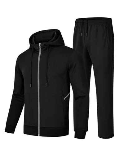 Rdruko Men's Track Suits Sweatsuits Hooded 2 Piece Set Full Zip Running Jogging Sweat Track Suit with Zipper Pockets