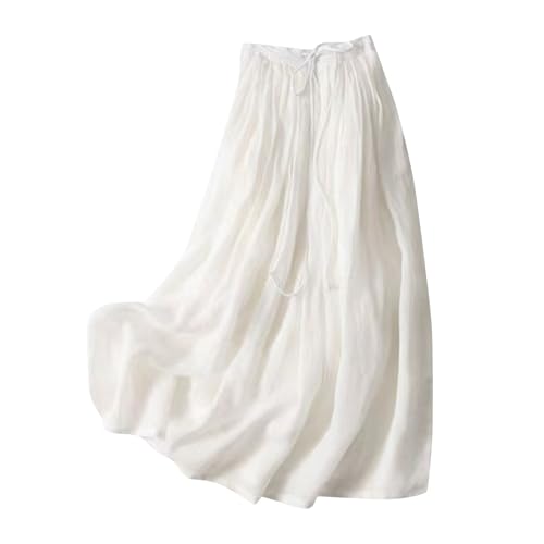 Casual Cotton Linen Summer Skirts for Women Flowy High Waisted A Line Long Skirt Lightweight Beach Dress