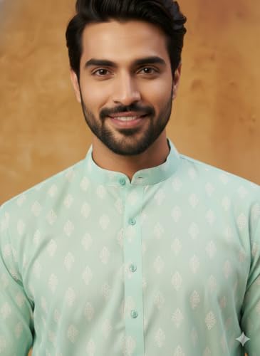 Image of Amazon Brand - Tavasya Men Floral Printed for Regular Fit Kurtas | Ethnic Wear | Festive | Cotton Blend | Knee Length