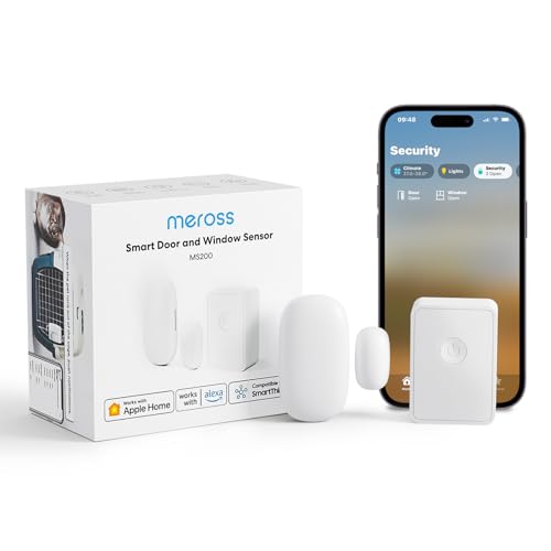 Meross Sensore per Porte e Finestre, Incluso Un Hub Meross, Connessione WiFi 2,4GHz, Rilevatore per Sistema di Allarme e Domotica Intelligente, Compatibile con Apple Home, Alexa, SmartThings