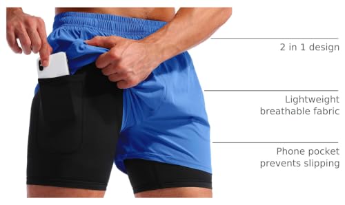 Image of Pudolla Men's 2 in 1 Running Shorts 5 inch Quick Dry Gym Athletic Workout Shorts for Men with Phone Pockets
