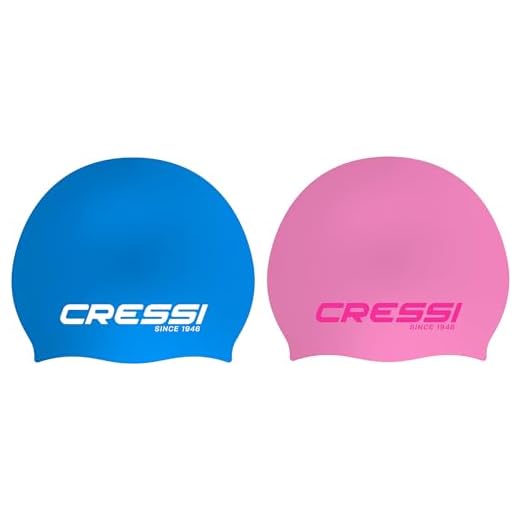CRESSI Ricky Jr Swim Cap Bundle - Two Junior Swimming Caps, Light Blue/White + Pink/Pink, One Size