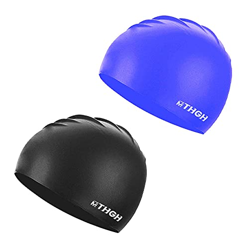 [2 pièces] Bonnet de Bain Grand pour Adultes, Bonnet de Natation en Silicone Femmes et Hommes Unisexe, Bonnets Piscine pour Cheveux Longs Cover