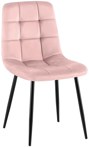 CLP Chaise de Salle a Manger rembourree Antibes, Chaise de Cuisine en Velours avec Dossier et Pied Metal Noir, Charge Max 150 kg, Couleur:Rose