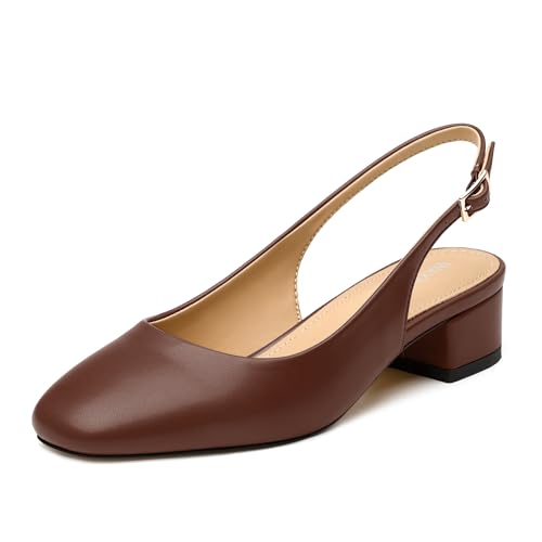 WAYDERNS Women's Pumps Low Block Chunky Heel Slingback Square Toe Heels Comfort Dress Shoes for Wedding Party Office 1.5 Inch