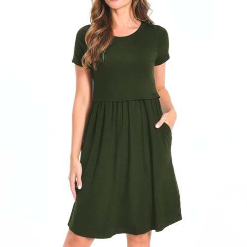 Image of Bearsland Women's Short Sleeves Maternity Dress Nursing Breastfeeding Dresses with Pockets
