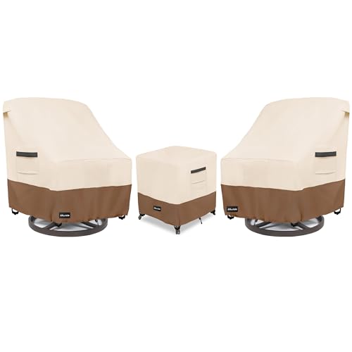 Image of ANartcle 3 Pieces Patio Bistro Sets Cover,600D Waterproof Heavy Duty Patio Furniture Covers,Includes 2 Outdoor Swivel Chair Covers and 1 Patio Wicker Side Table Cover(Beige&brown)