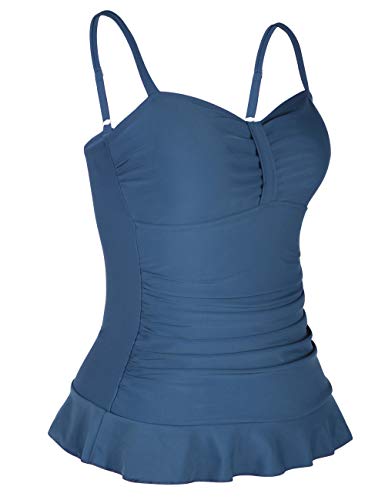 Image of Hilor Women's 50's Retro Ruched Tankini Swimsuit Top with Ruffle Hem