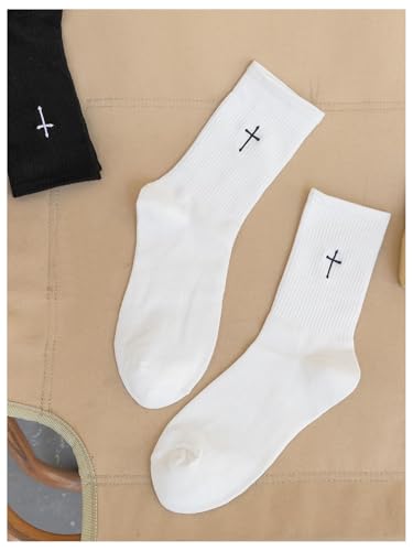 SHENHE Women's 2 Pairs Cross Print Knit Socks Breathable Sports Running Crew Socks2