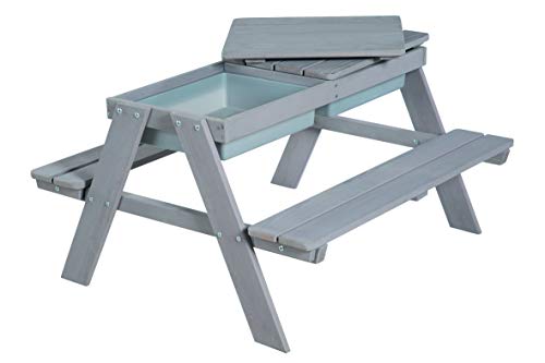 Roba: Picnic Play Table Set - Grey - With Play Tubs & Storage Compartment, Weatherproof Solid Wood, Bench Seats & Mud Table, Toddler & Kids, Ages 1+ #TOP1