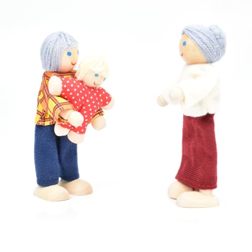 Jzszera Wooden Doll House People of 7 Miniature Figures and 2 Pets, Dollhouse Dolls Family Set Accessories for Girls Toddler Kids Pretend Play and Imaginative Fun